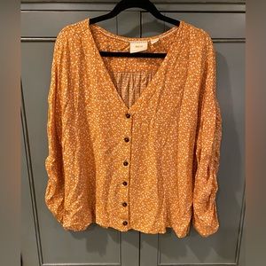 Maeve Anthropologie mustard floral blouse size L